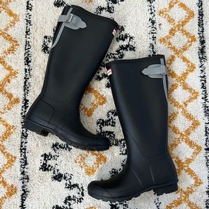 Hunter Black Rain Boots with Gray Accents